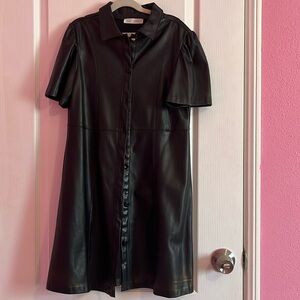 Zara girls black faux leather shirt dress